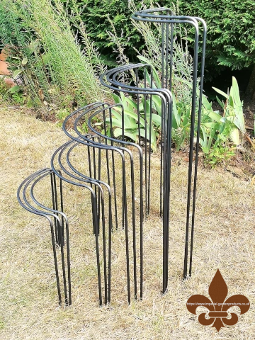Full range of solid 6mm steel bow plant supports in various heights, handmade in the UK